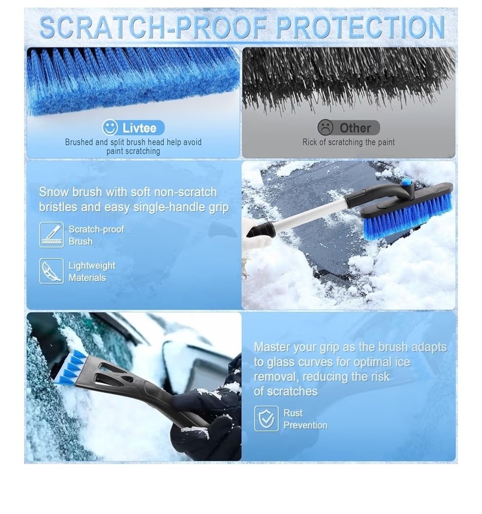 LivTee 32" Extendable Ice Scraper & Snow Brush for Car Windshield