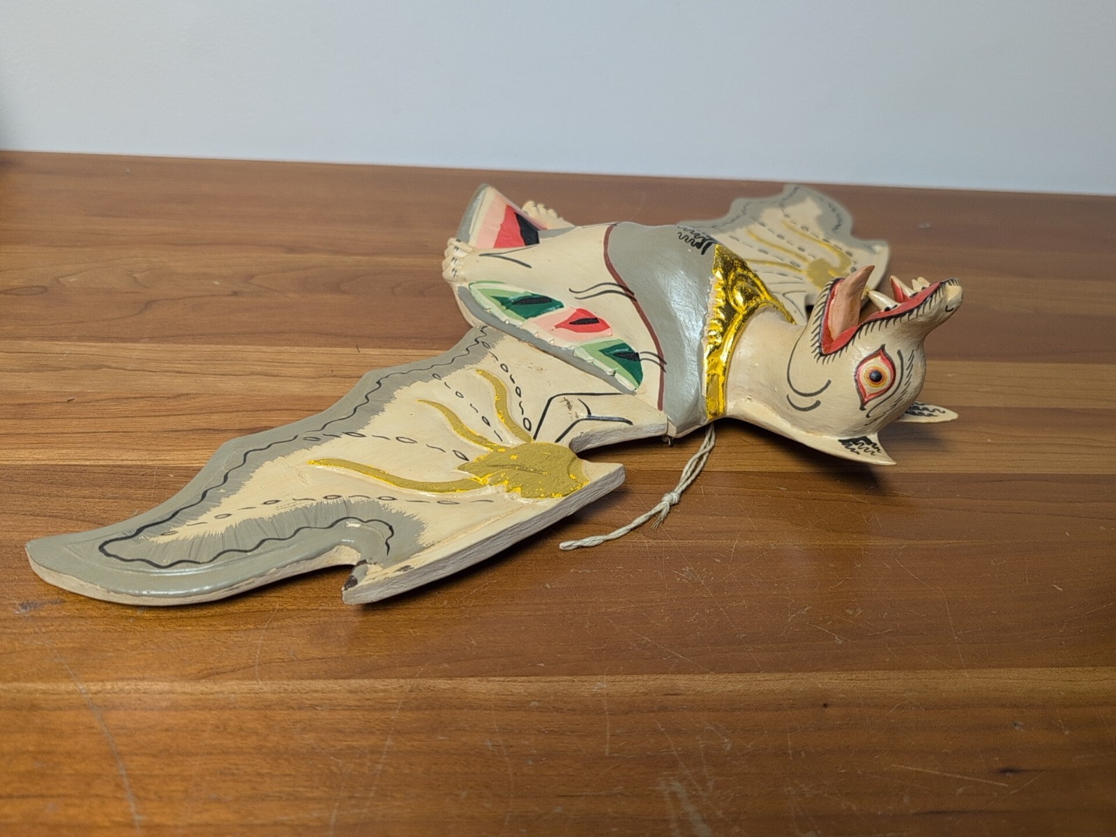 Vintage Flying Bat Mobile Balinese Spirit Chaser Hand Carved Wood Folk Art 18"