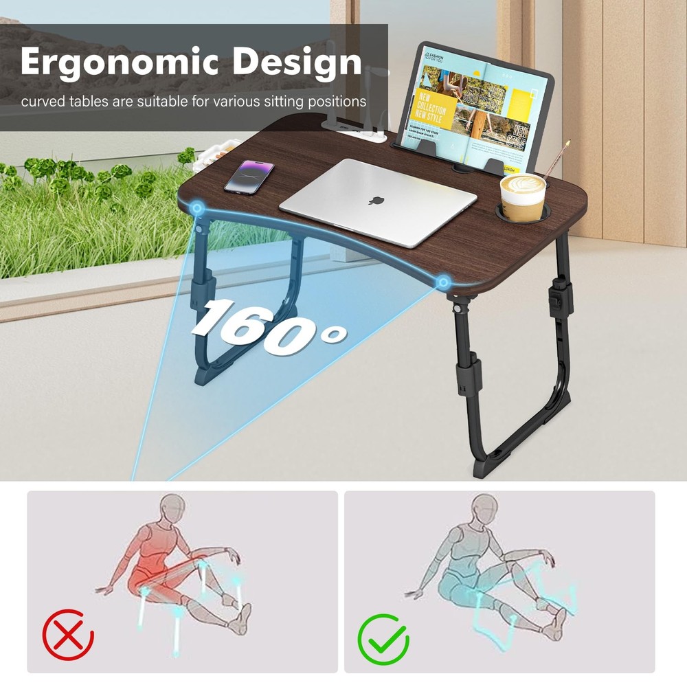 Lap Desk for Bed Adjustable Height, Foldable Bed Table with Storage Drawer, T...