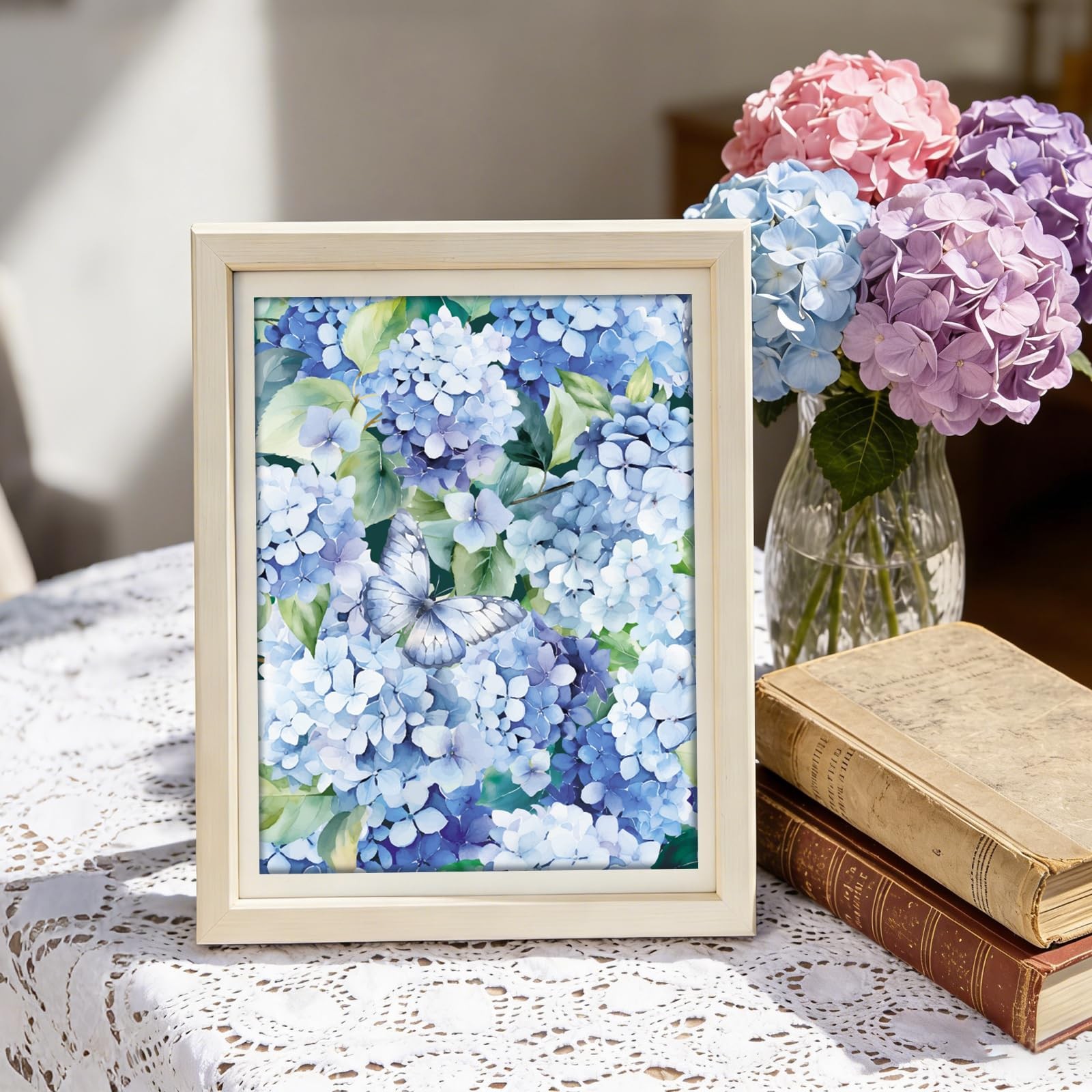 New Konsait 24 Sheets Hydrangea Scrapbook Paper 12x12 Double Sided Blue Pattern