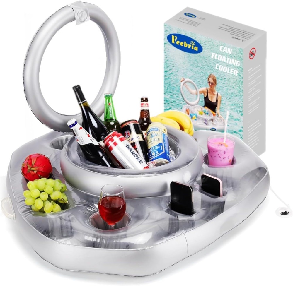 Inflatable Pool Cooler Can Beverage Float 5L Portable PVC Silver