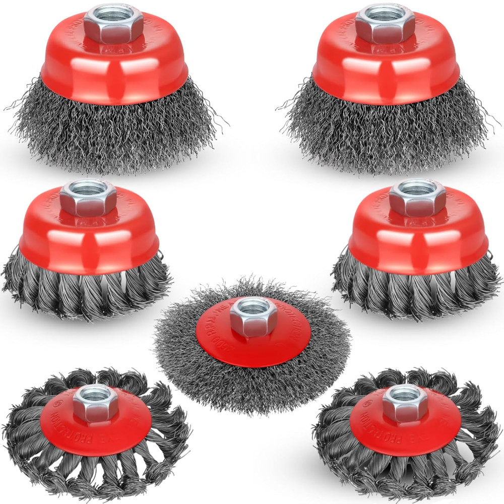 7pcs Wire Wheel for 4 1/2 Angle Grinder Wire Wheel Brush Cup Set with Threaded A