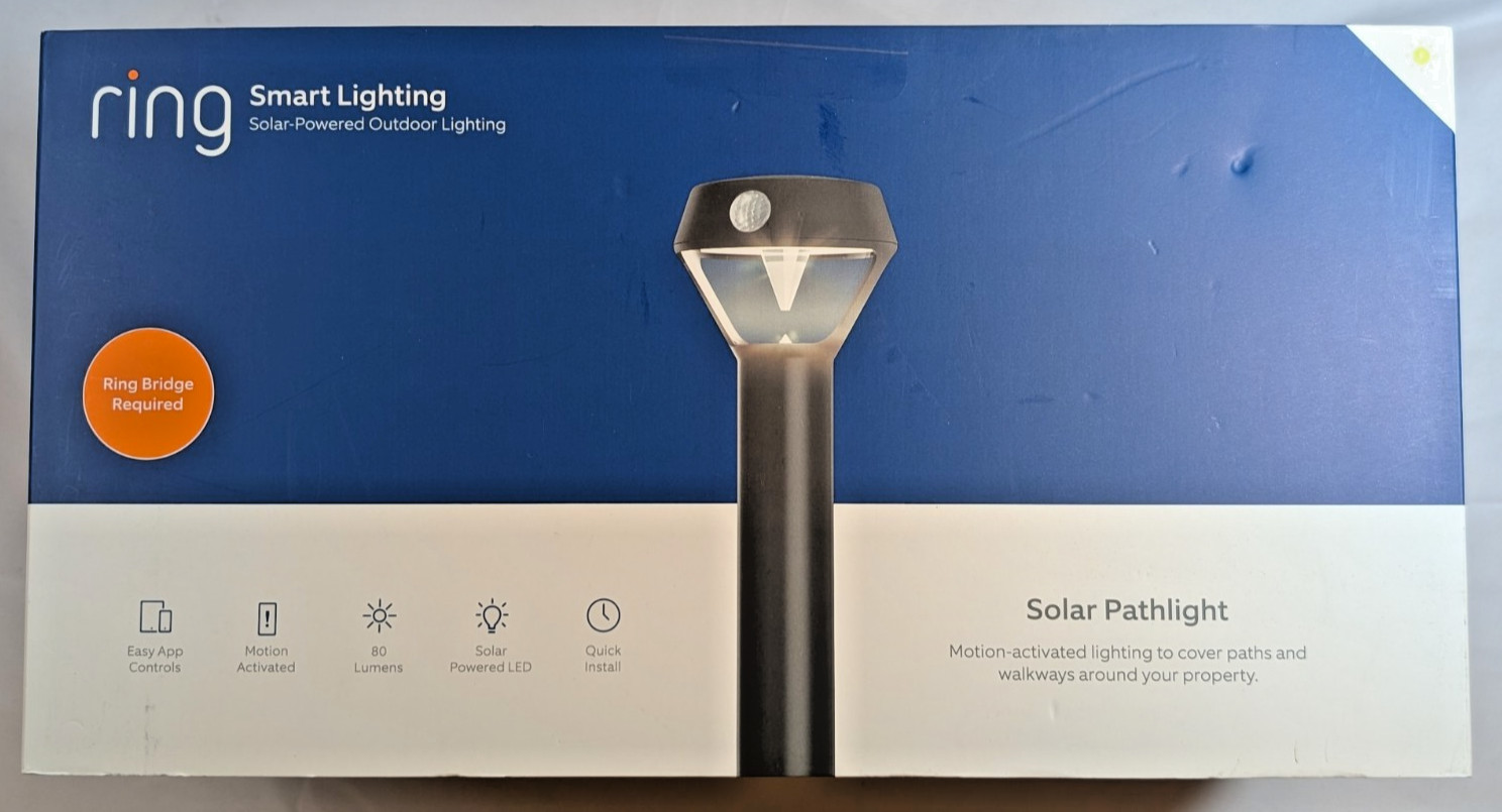 Lot of 6 Ring 5AT1S6-BEN0 Smart Solar LED Pathlight, Motion-Activated Black