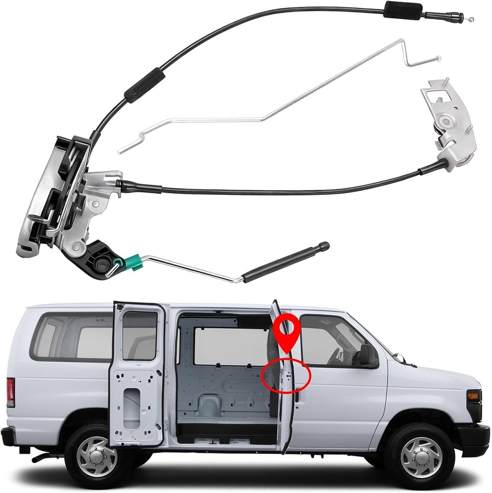 Side Door Latch Assembly with Cable & Rod for Ford E150 E250 E350 Econoline Van