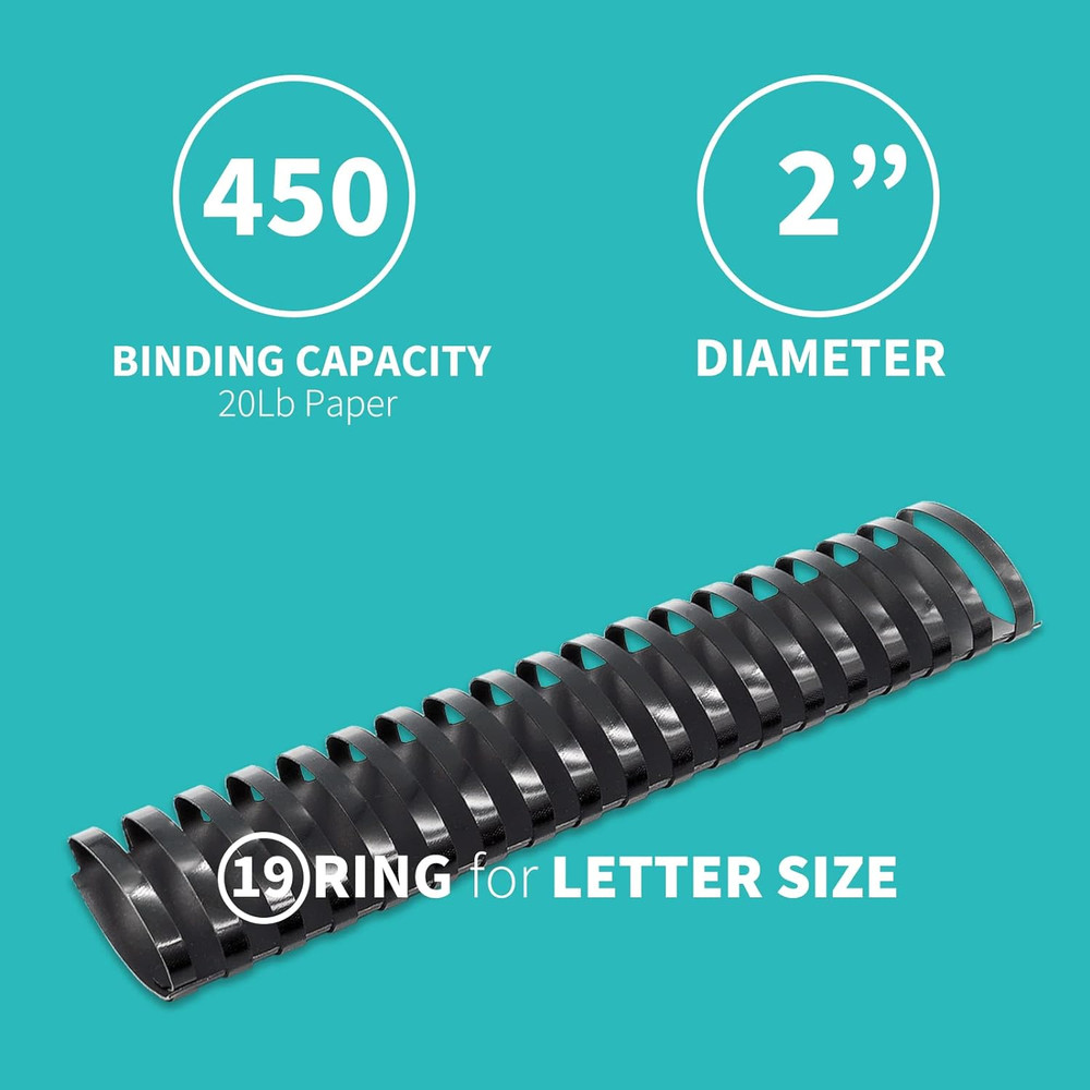 10 Pack Plastic Binding Comb Spines, 2 Inch Diameter, 450 Sheet Capacity, 19 Rin