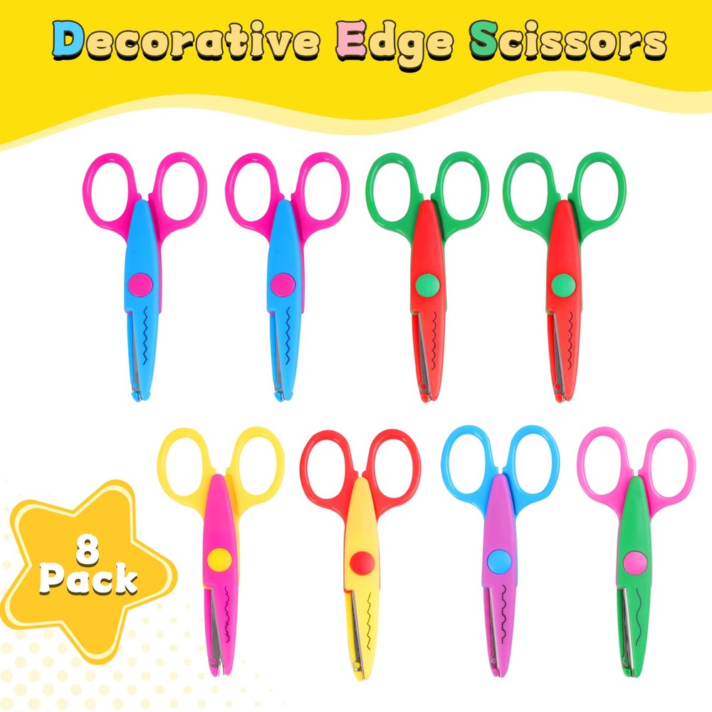 Craft Scissors 8 Pack Decorative Edge Zig Zag Scrapbook Pattern Safe for Kids