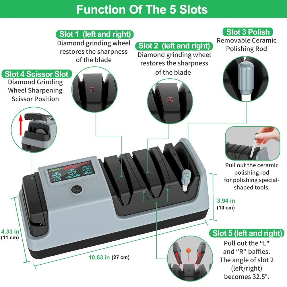 5-IN-1 Electric Knife Sharpener-3 Rotational Speed Adjustable Knife Sharpener