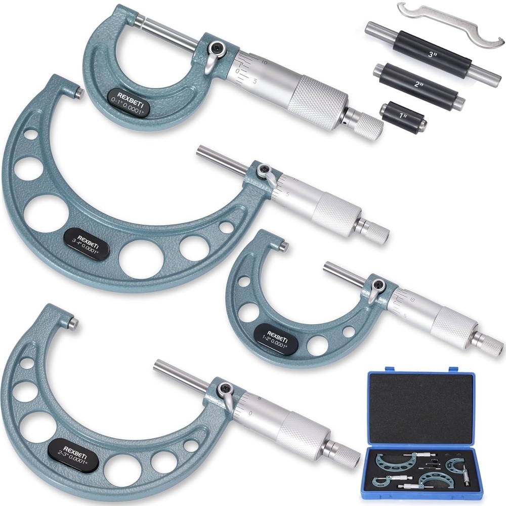 Professional 4 Pcs Measuring Micrometer Set, 0-4" with Protective Storage Case