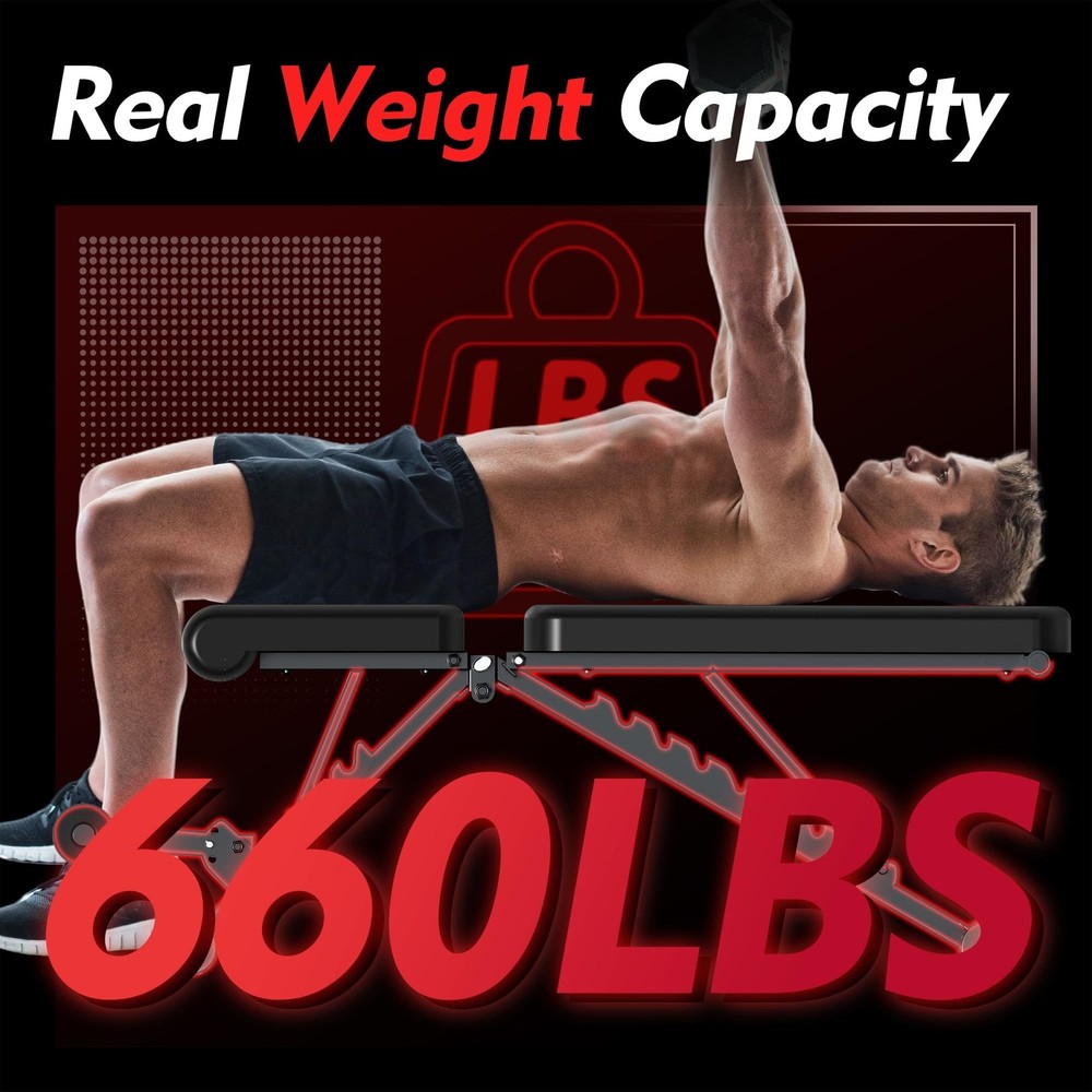 FONBEAR Adjustable Weight Bench, 660LBS Foldable Workout Bench for Full Body ...