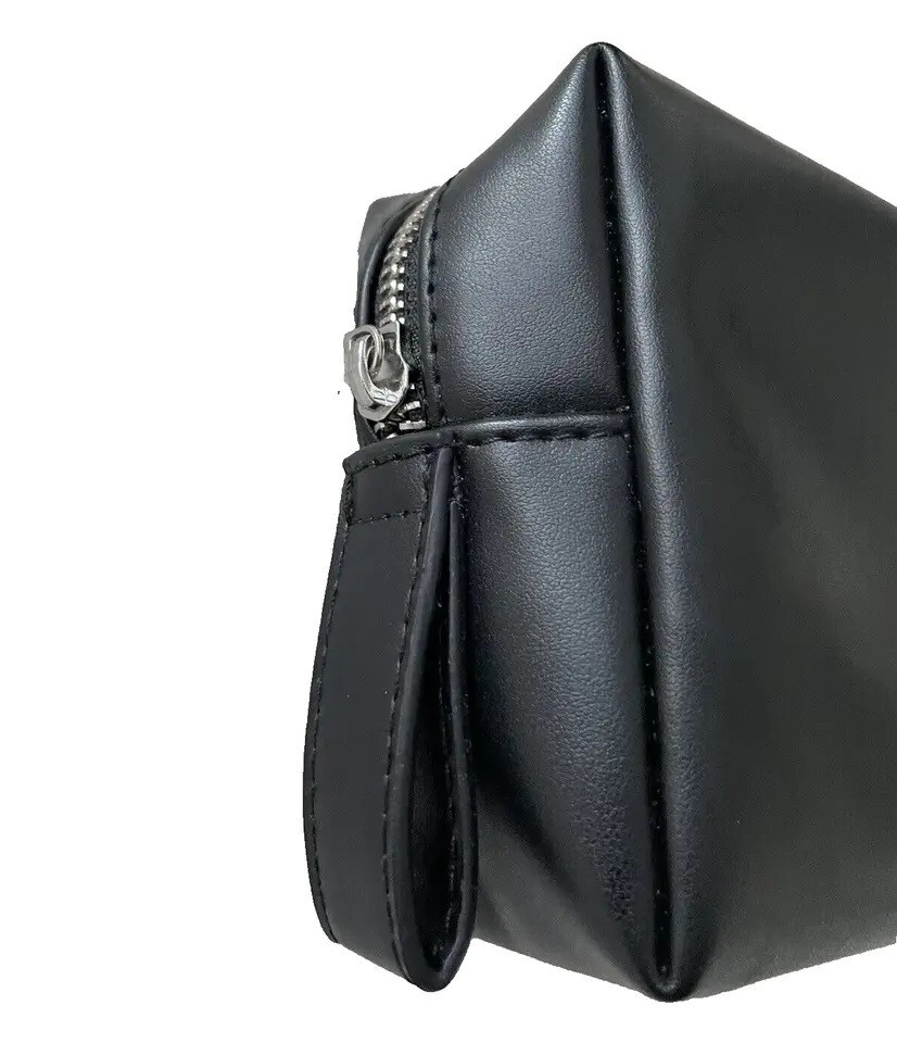 YSL Yves Saint Laurent Black Faux Leather Silver Logo Toiletry Makeup Bag NEW!