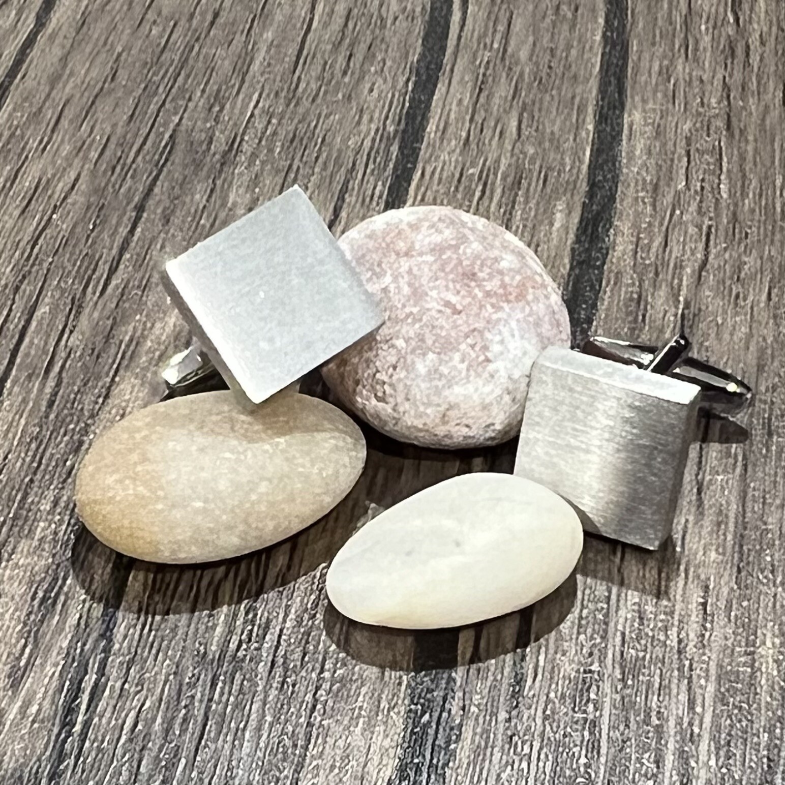 Brushed Silver Tone Square Cufflinks For Men Daily Wear Birthday Gift In Box