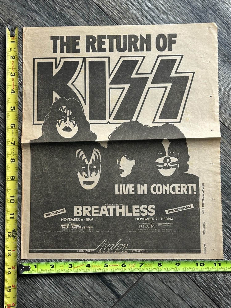KISS Concert Ad Advert Dynasty Tour LA Forum 1979 Vintage Kiss Aucoin 11x13