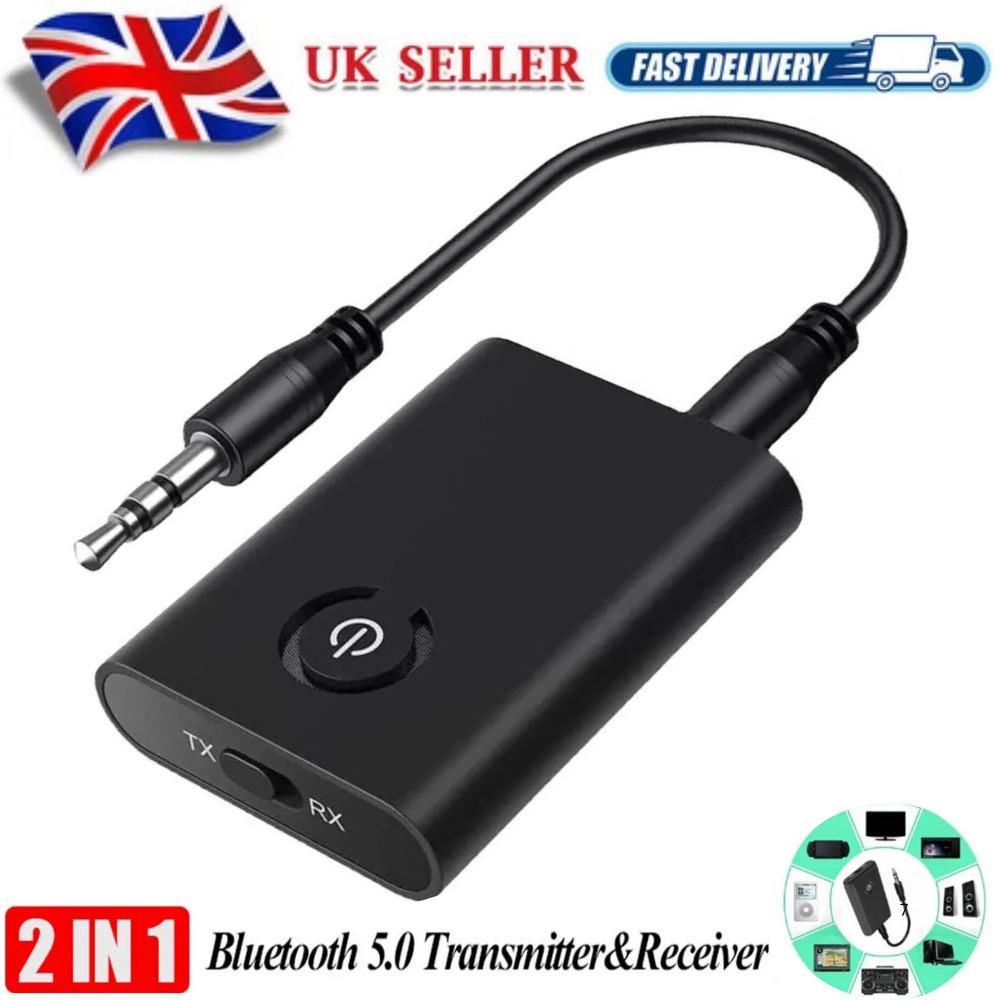 2-in-1 Wireless Bluetooth 5.0 Transmitter Receiver Adapter Audio 3.5mm Jack Aux