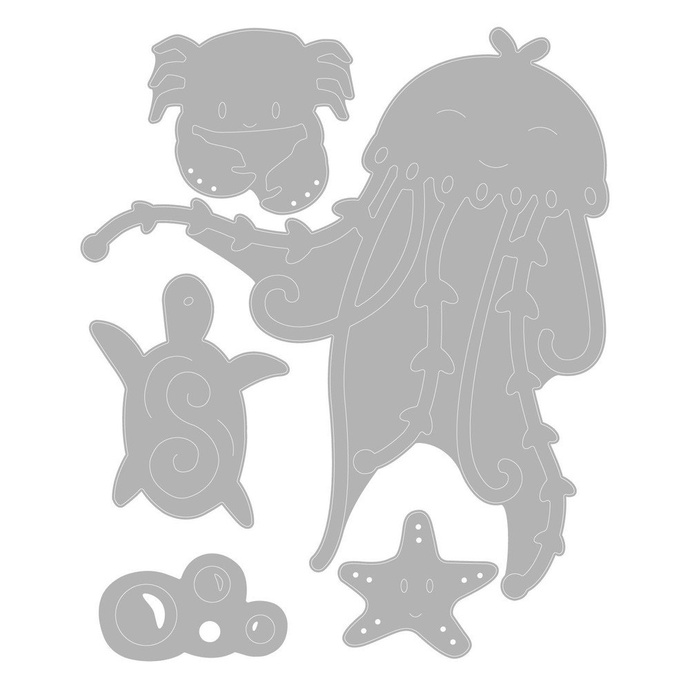 Under the Sea Sizzix Thinlits Thin Metal Die Set 663363 Jellyfish Crab Turtle