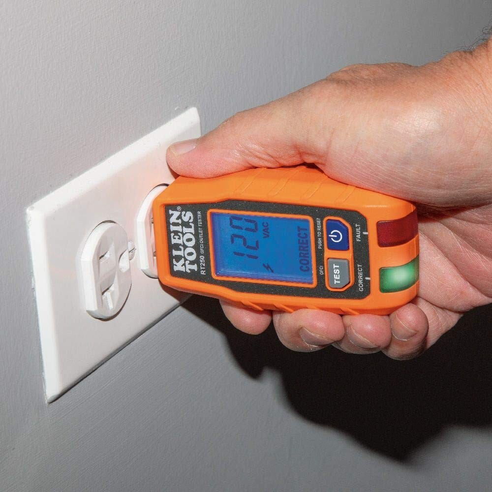 Klein Tools RT250 GFCI Outlet Tester with LCD Display Electric Voltage