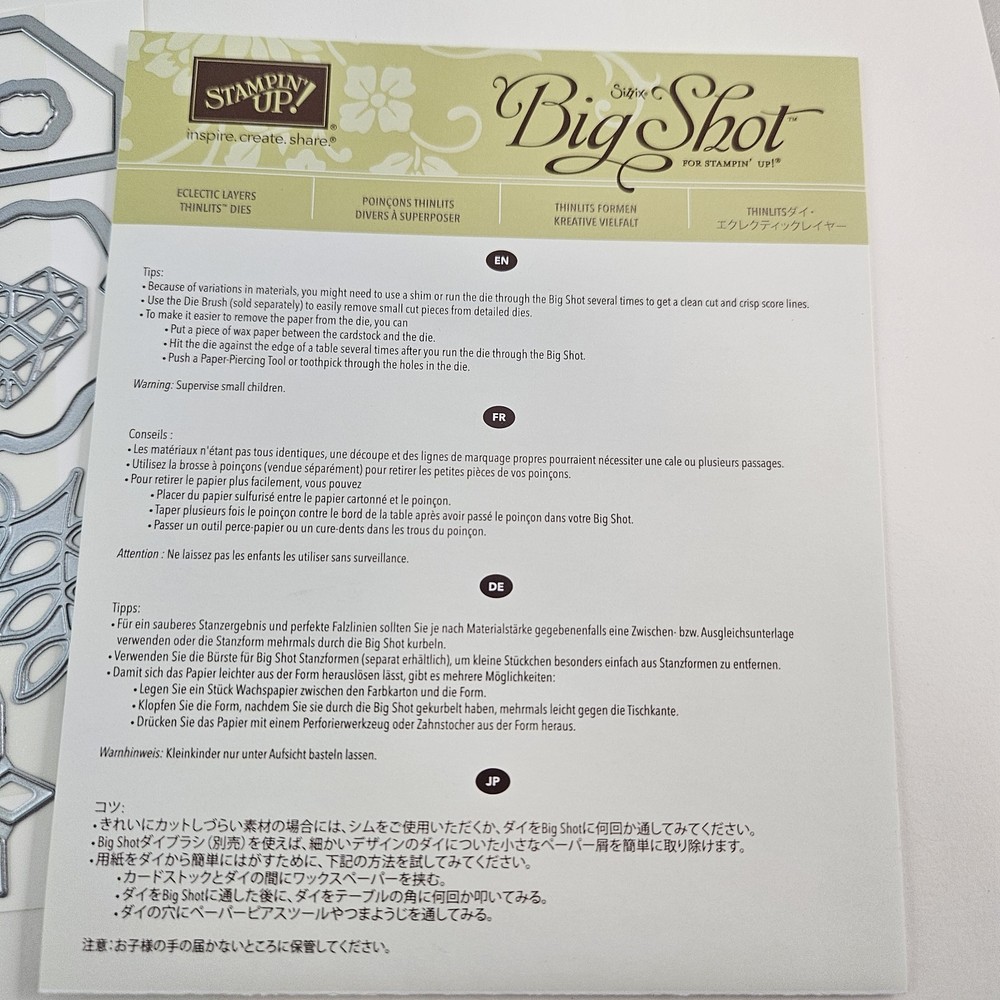 Stampin Up Big Shot Eclectic Layers Thinlits Dies