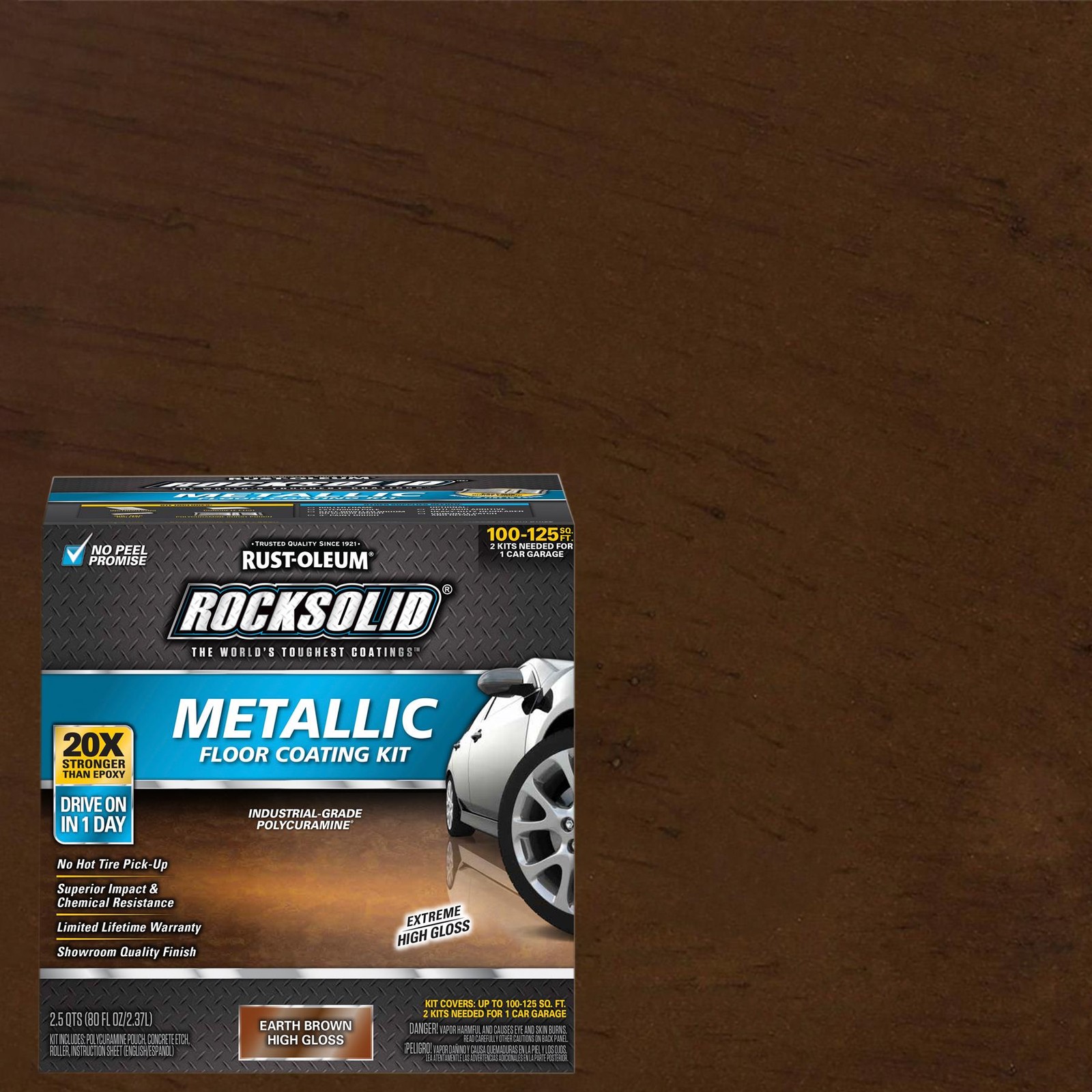 RockSolid Metallic Floor Coating Kit, Earth Brown, High Gloss, 80 Oz - 286895