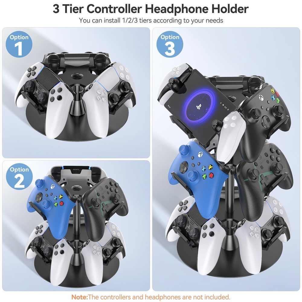 Headset Stand 3 Tiers for Desk, Rotatable Gaming Controller Stand for PS5/PS4...