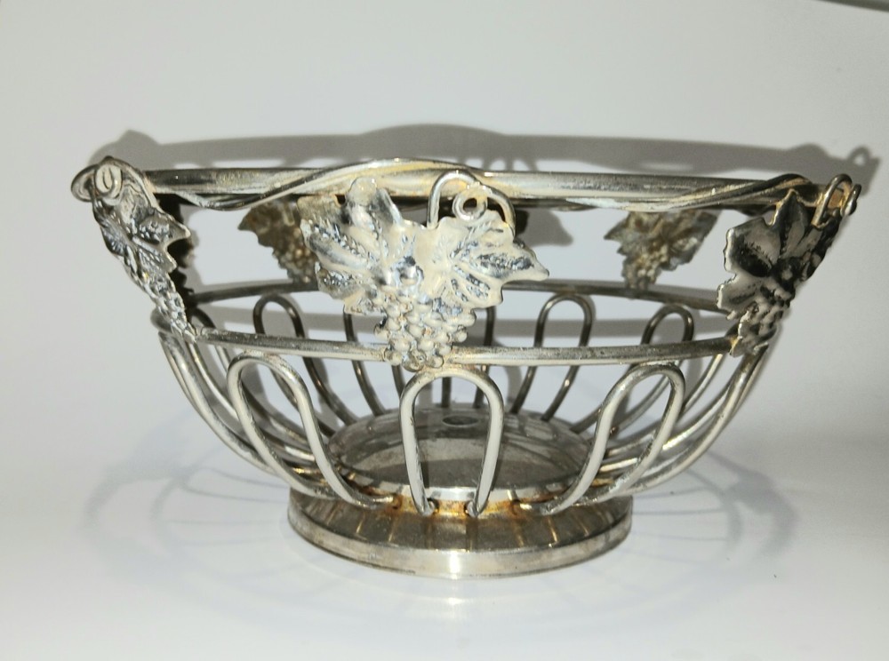 GODINGER Silver Plate Fruit Bowl Basket grapes/leaves/vines