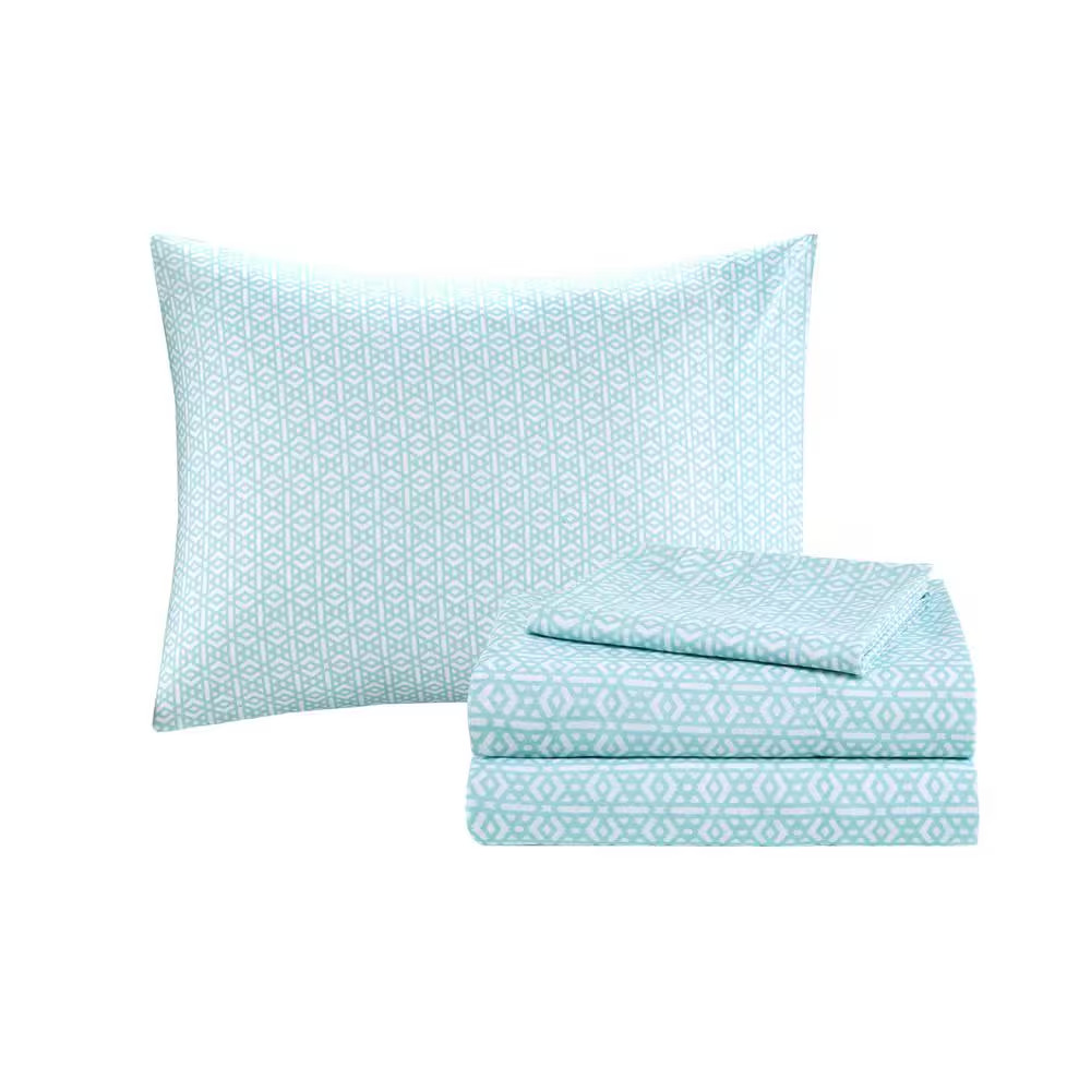 9 Piece Navy Soft Microfiber Queen Size Brush Printed Pattern Boho Comforter