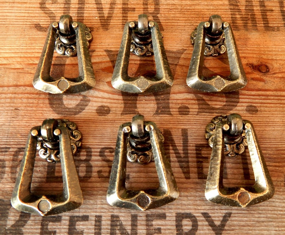 Vintage Set 6 x Antique Brass Style Drawer Pulls Drop Handles Knobs H3