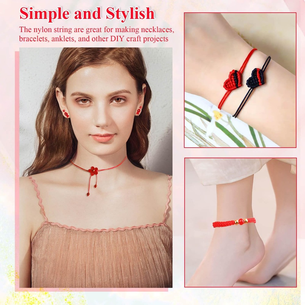 Anezus Red Nylon String for Bracelets, 0.8mm Thread Chinese