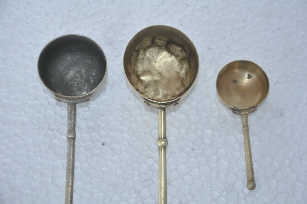 3 Pc Vintage Brass Handcrafted Solid Food Serving Spoons