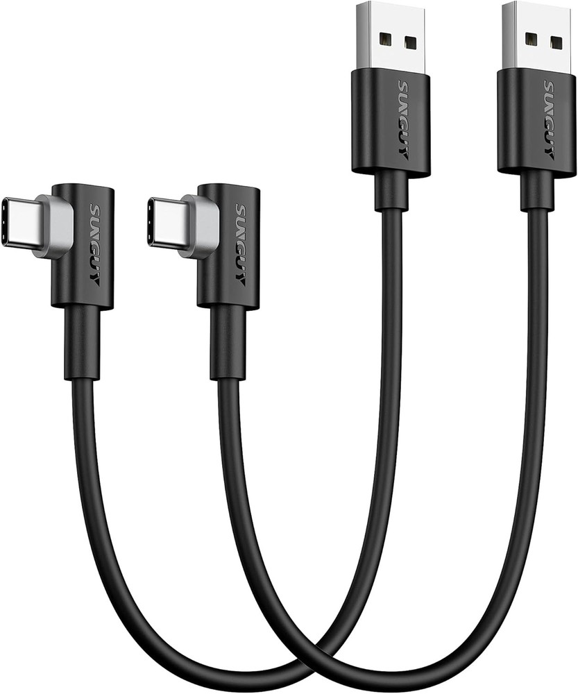 SUNGUY USB C 90 Degree Cable 1FT, 2-Pack Right Angle 3A 2.0 Black