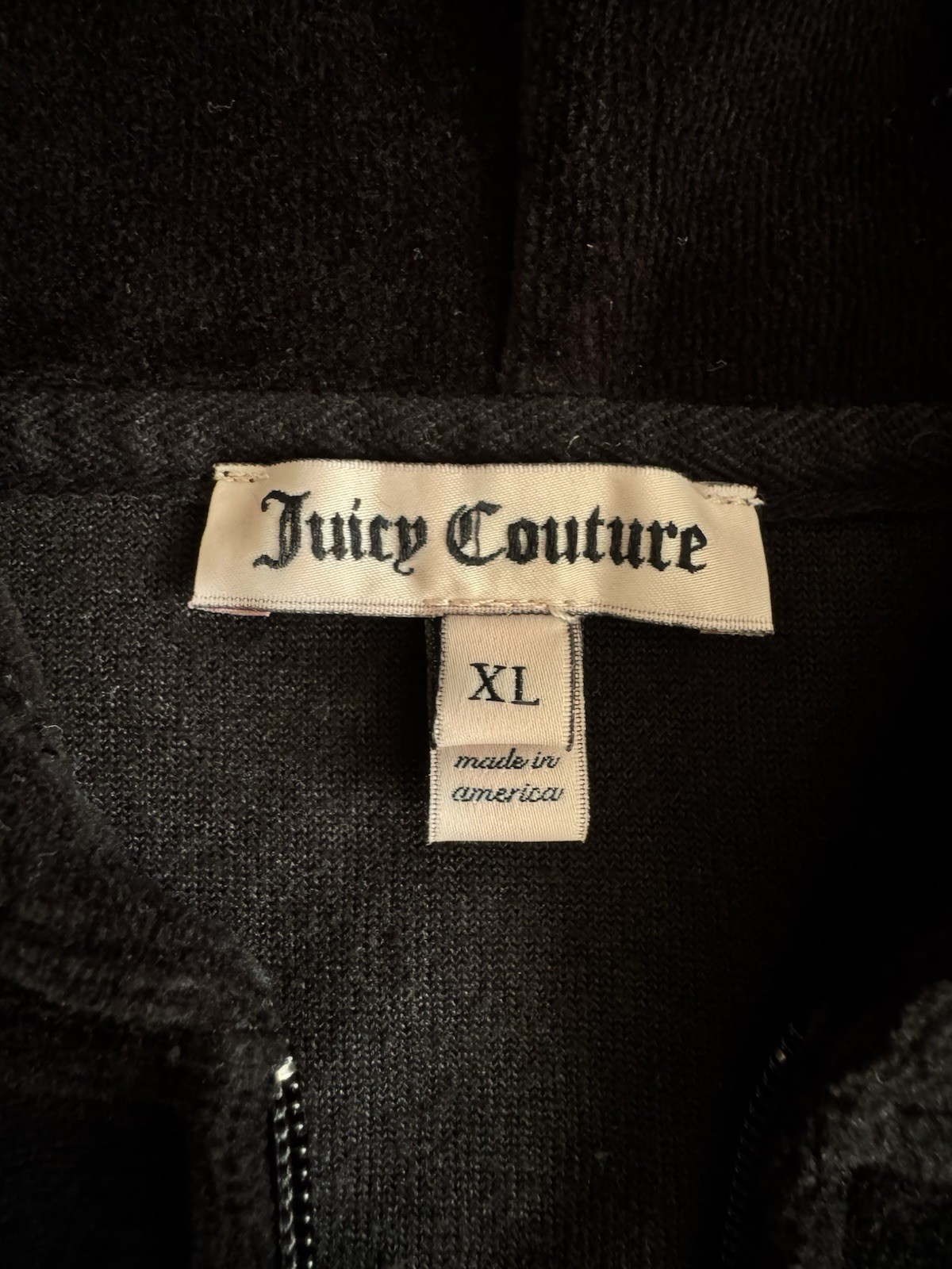 VTG Juicy Couture Black Velour Track Jacket Pink Scottie Dog Bling Size XL RARE
