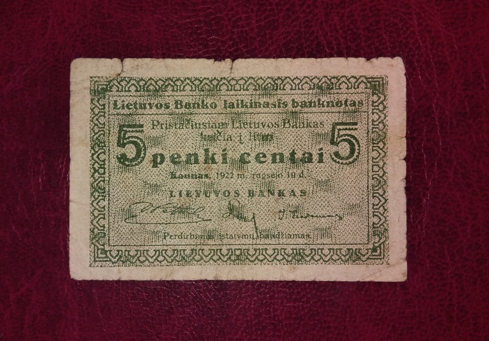 Lithuania 5 cents banknote, 1922year(normal condition)