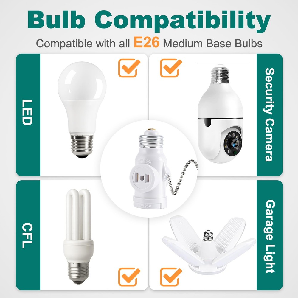 DiCUNO E26 Light Socket to Plug Adapter, 2 Polarized White-15.75", White