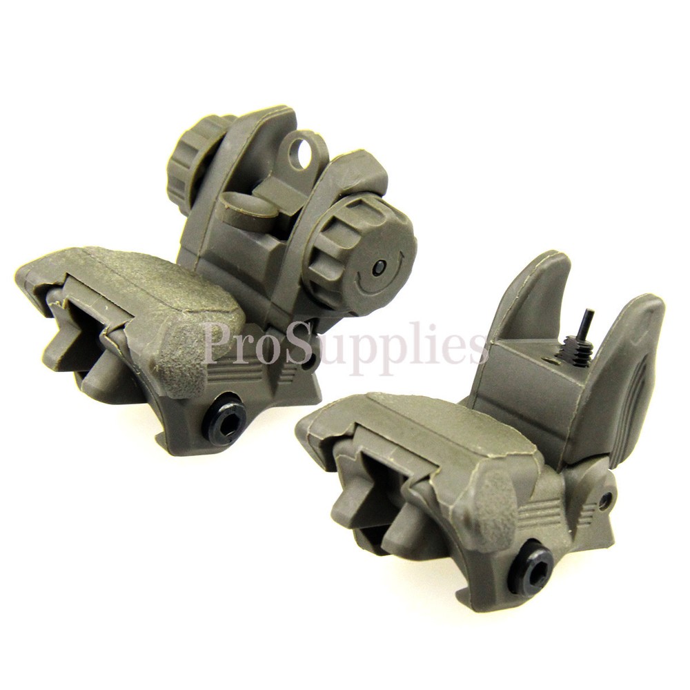 OD Green Polymer Flip Up Folding Auto Deploy Front & Rear BUIS Back Up Sight Set