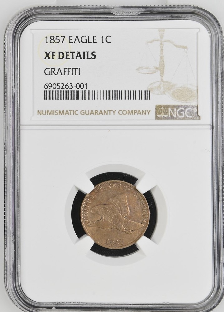 1857 Flying Eagle Cent 1C - NGC XF Details (Graffiti)