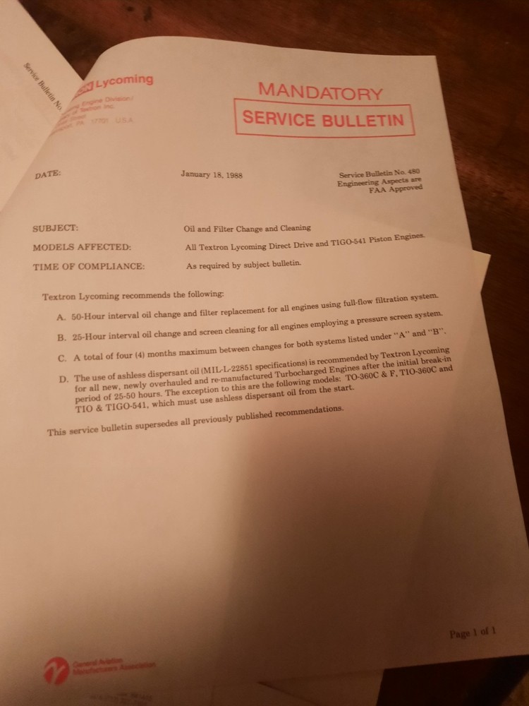 1996 Lycoming Data Pak Service Bulletins