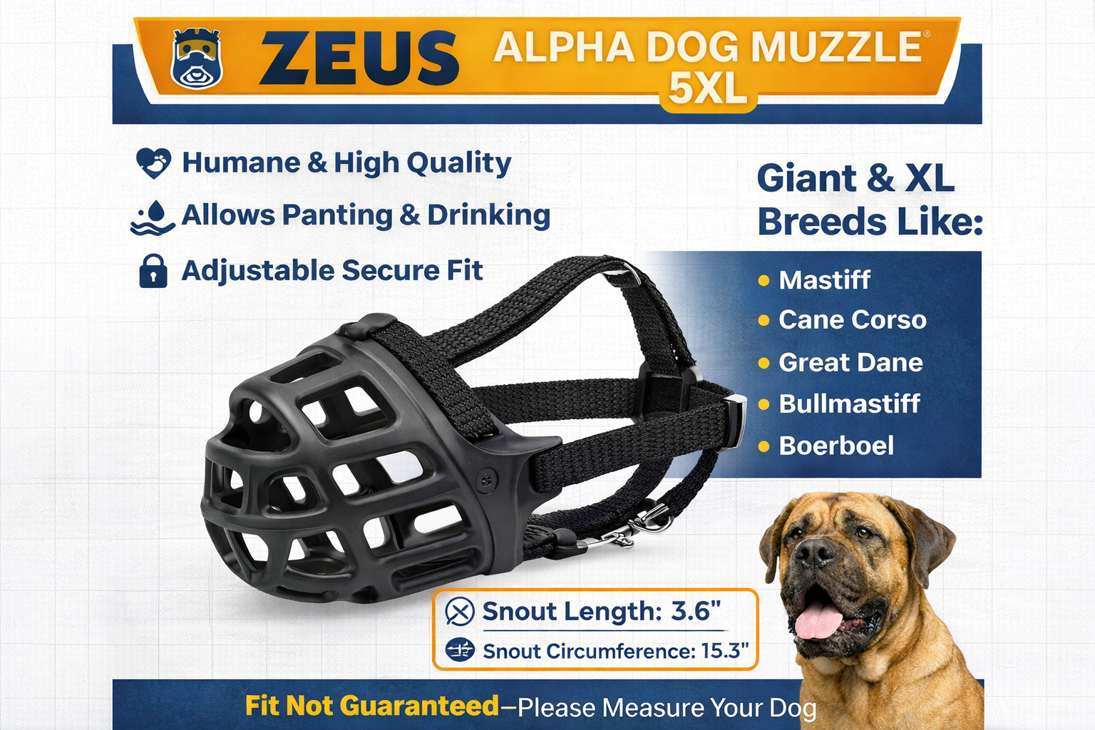 🐶 Zeus Alpa Dog Muzzle – 5XL – GIANT BREED – Humane & High Quality