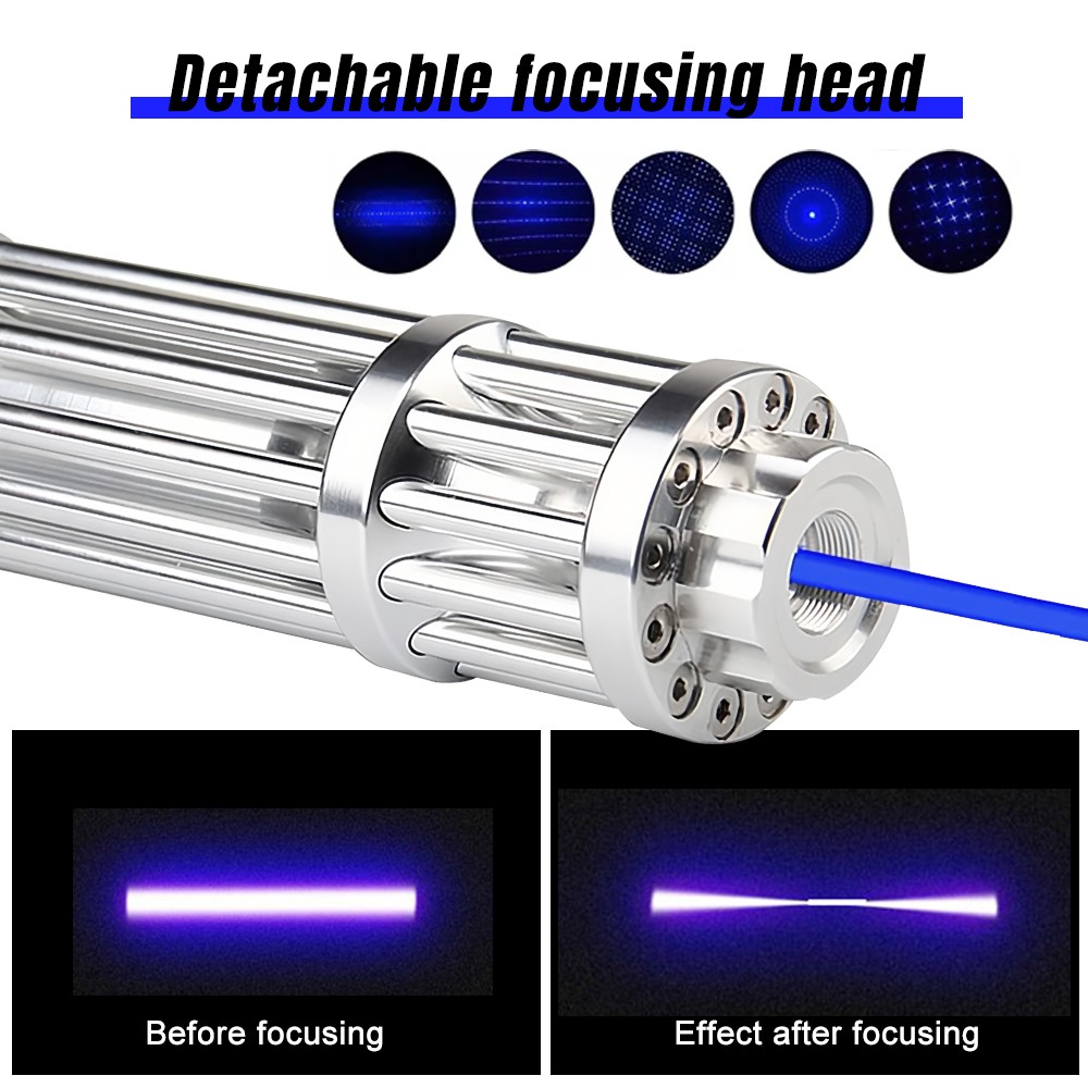 10W Blue Burning Laser Pointer 450-n-m Adjustable Visible Beam Dot Light 5 Heads