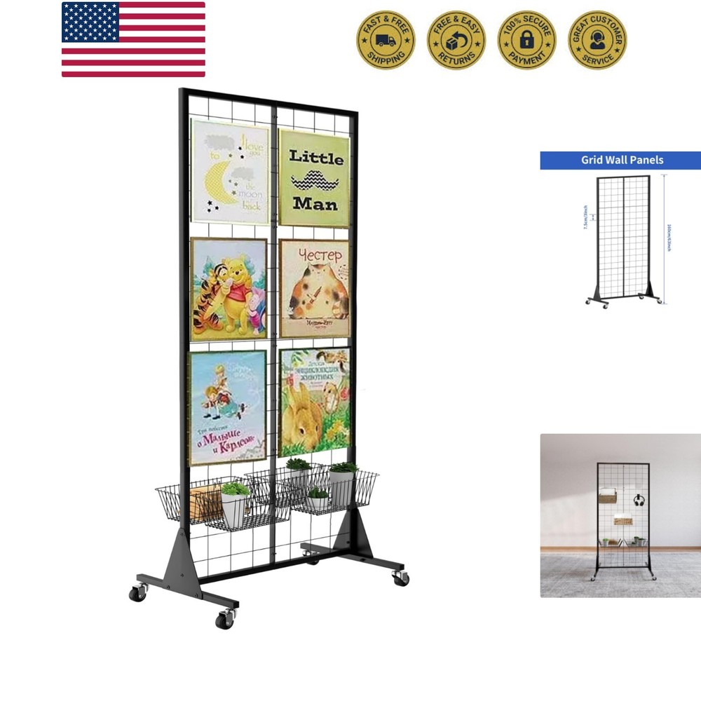 Gridwall Panel Display Stand, 2'x5.5' Heavy Duty Floor Standing Rack with Det...