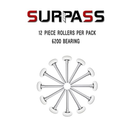 SURPASS 12 Pack 2'' Ultra-Quiet Nylon Garage Door Rollers, 4'' Stem, 6200-2RS