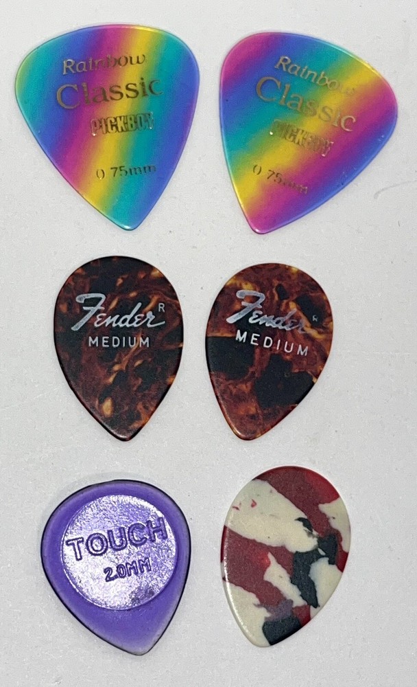 6 VINTAGE GUITAR PICKS- Multiple Sizes & Gauges RAINBOW and MINI PICKS