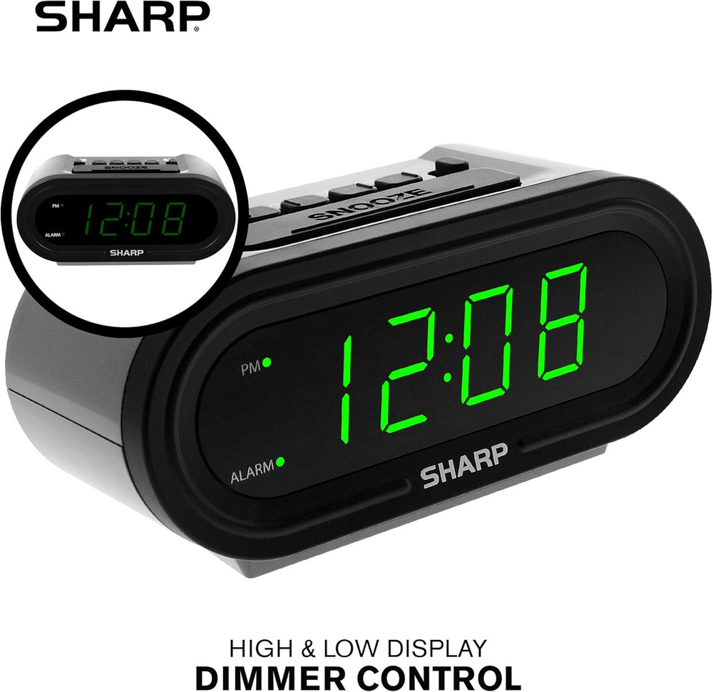 SHARP Digital Alarm with Accuset - Automatic Smart Clock, Never Needs Setting -
