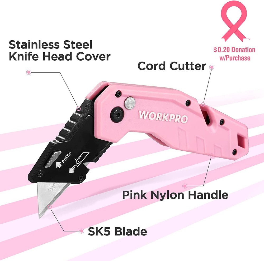 WORKPRO Folding Utility Knife, Quick Change Box Cutter Multi-Color W/10 Blades