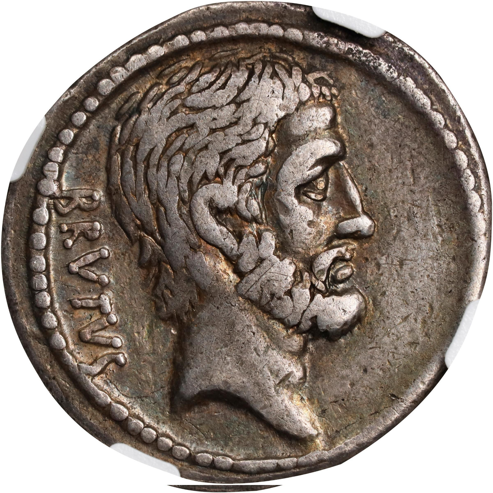 Brutus Denarius NGC Ch F Ancient Roman Republic Silver Coin 42BC Toned