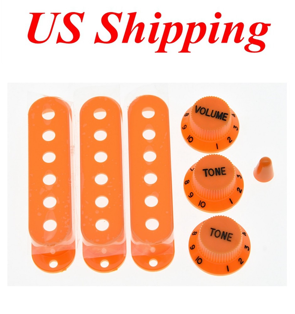 KAISH ST Style Guitar Pickup Covers Knobs (Black Number) with Switch Tip Orange