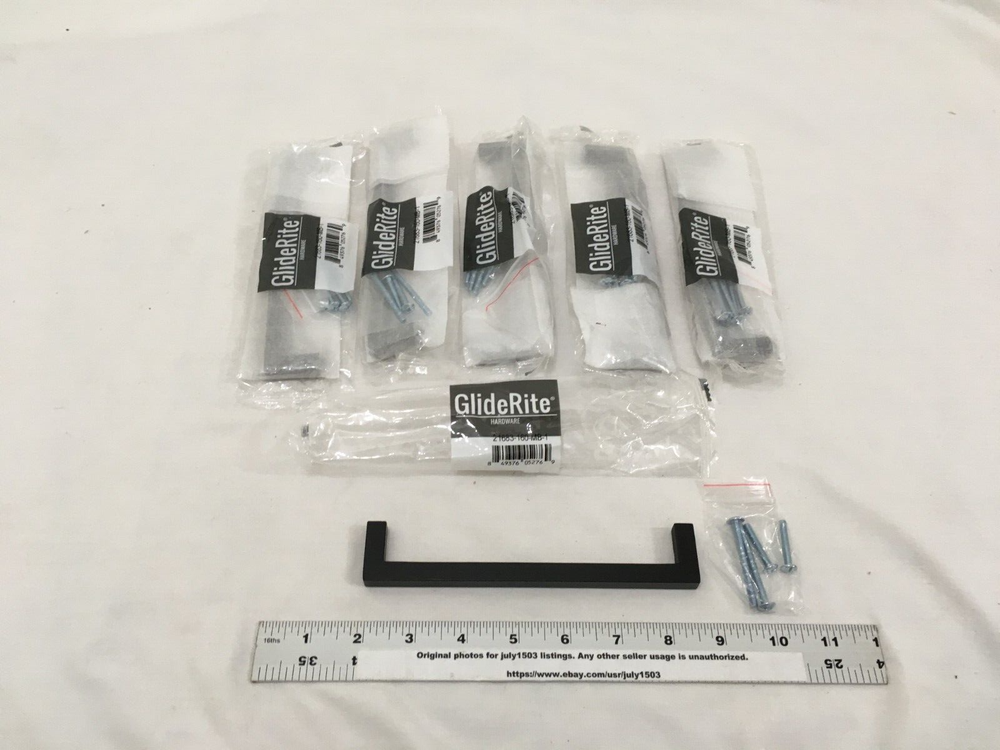 (6) NEW Glide-Rite 6-1/4" CC Square Cabinet Pulls MATTE BLACK - 5 sealed, 1 open