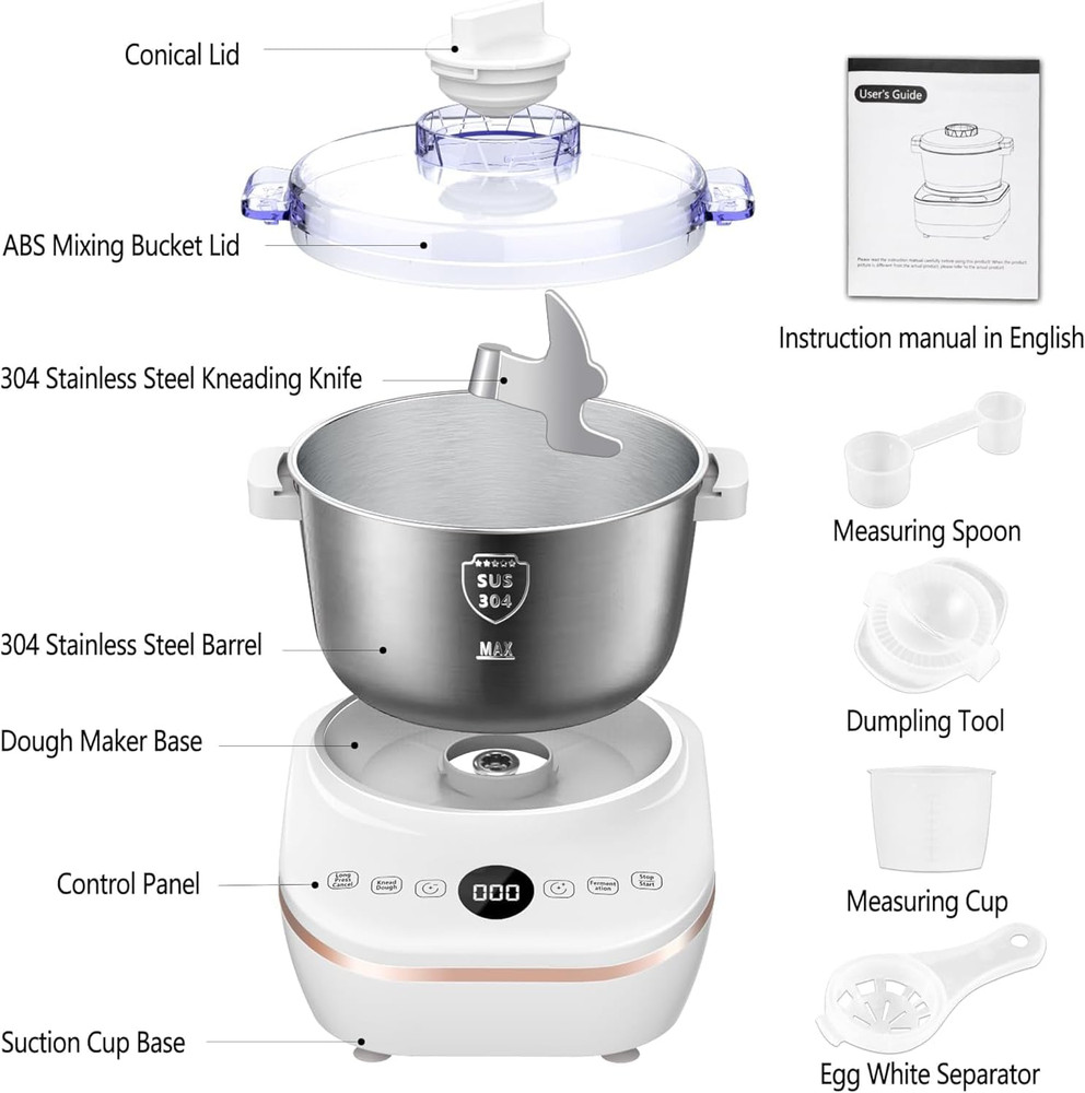 Doughchief, 5QT Dough Mixer Machine, Dough Maker with Ferment Function, 304 Stai