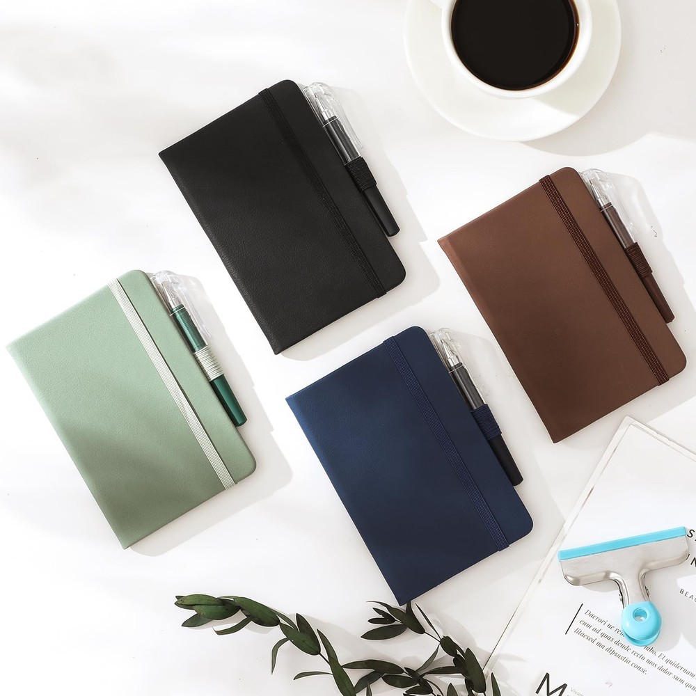 4 Pack Small Notebook Pocket Notebook, A6 Mini Leather Hardcover Journal, 3.7...