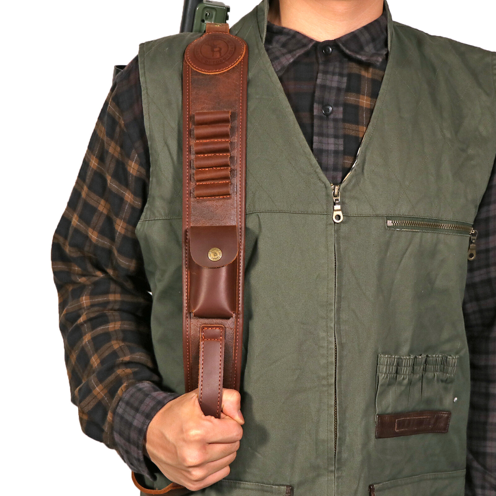 Tourbon PU Leather Rifle Sling Gun Shell Loops Hunt Ammo Strap .308.30-06,45-70