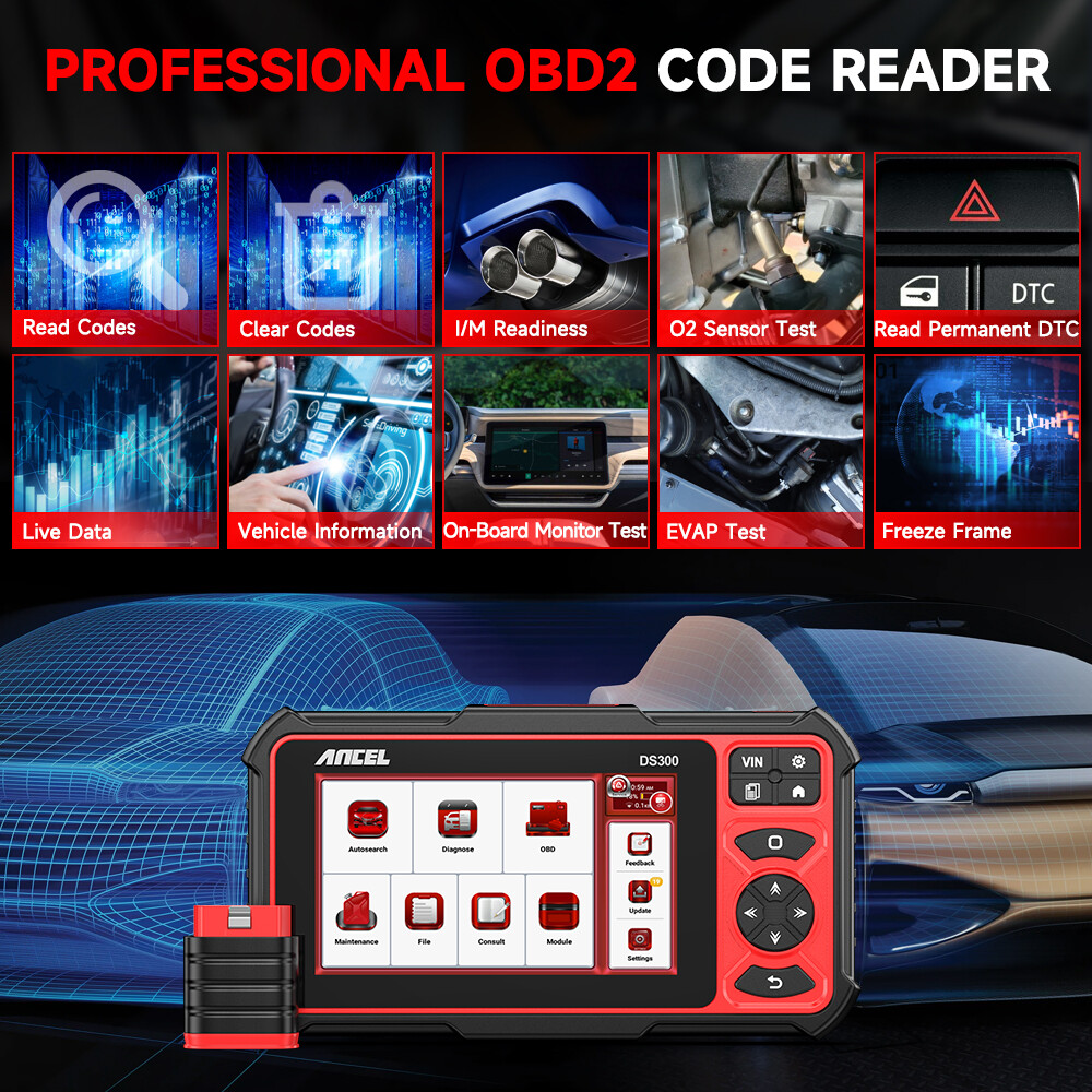 ANCEL DS300 OBD2 Scanner Car Diagnostic Tool All System ECU Coding Active Test
