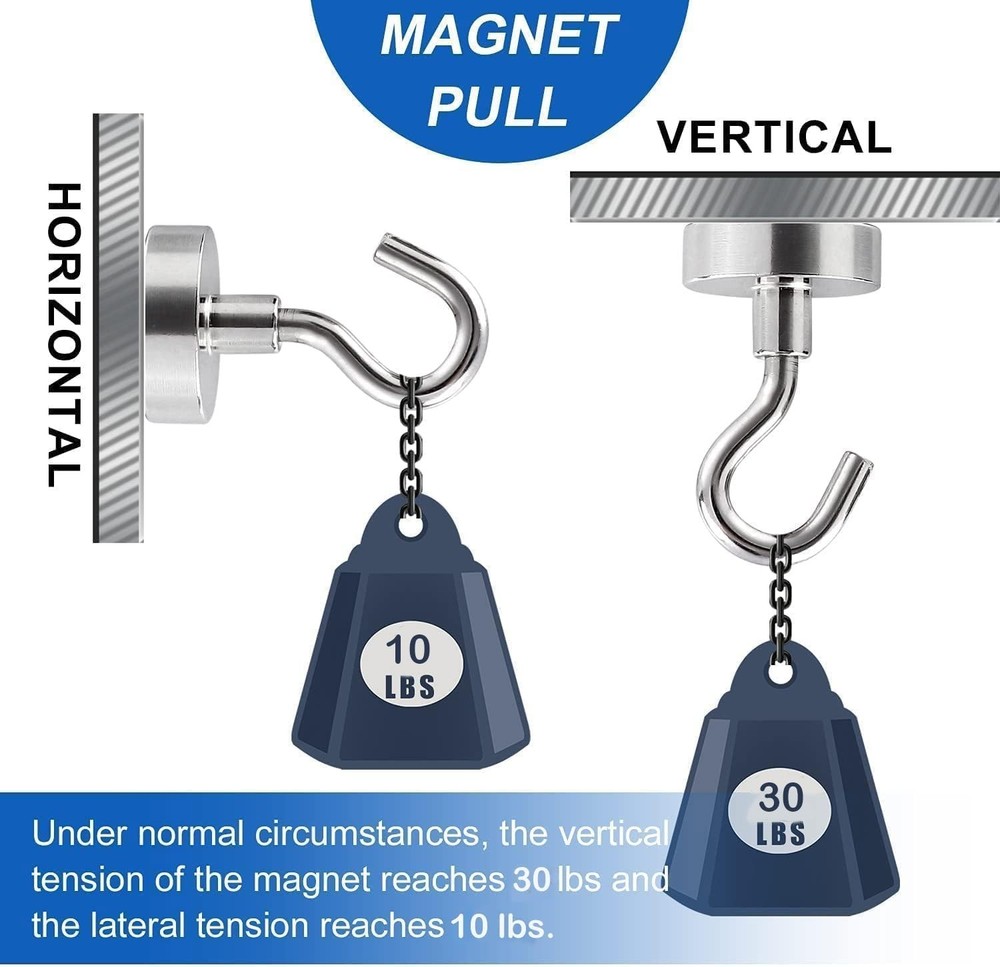 Strong Rust-Resistant Neodymium Hooks - 30lbs Capacity for Ultimate Versatility