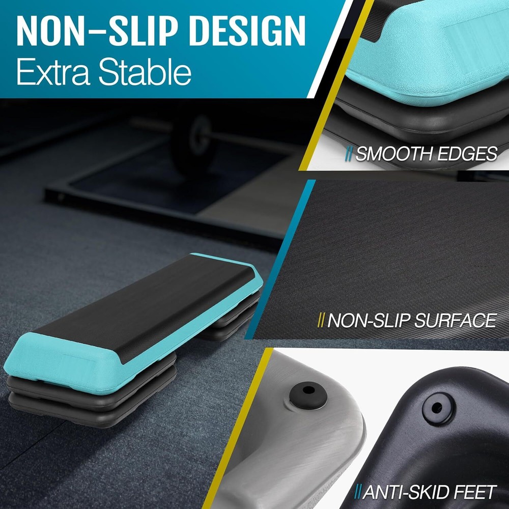 F2C 43 inch Aerobic Exercise Step Platform Adjustable Height Stepper Exercise